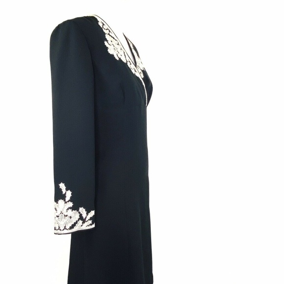 MAGGY LONDON Vint RARE 80s A-line Bell Sleeve V-Neck Dress Sz 6 Embroidered NWOT - Picture 2 of 7